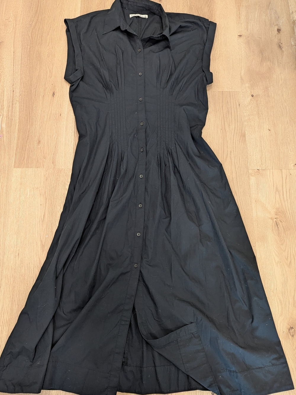 Ann Taylor Black Button-Front Midi Dress with Pleated Bodice